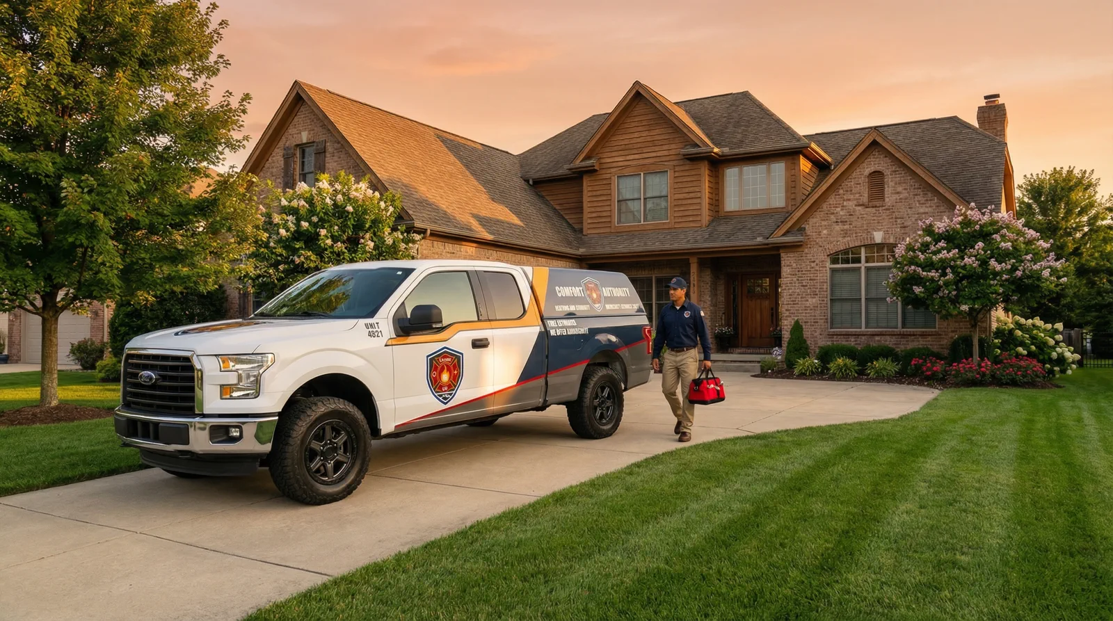 Comfort Authority service truck parked in customer driveway
