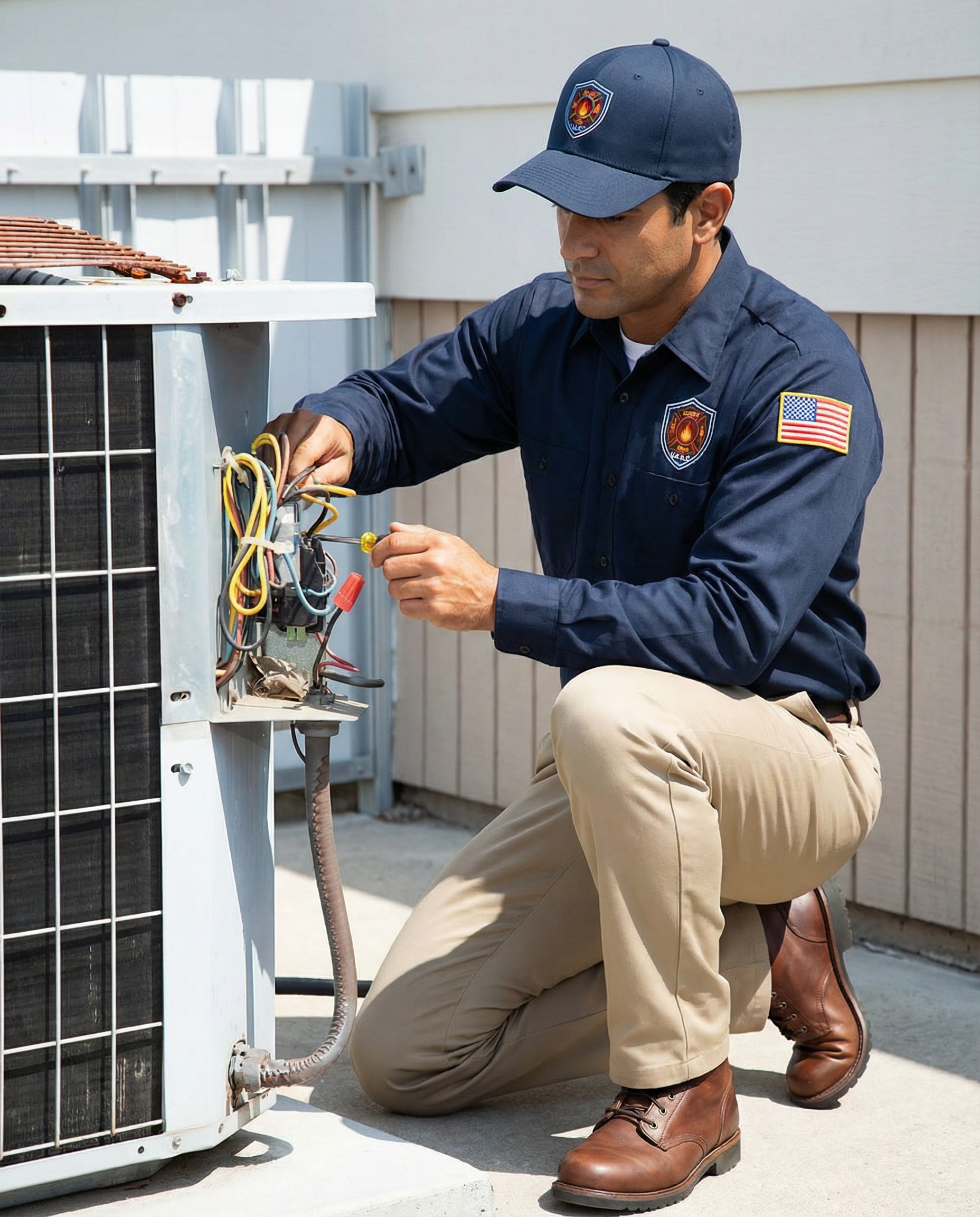 Technician servicing an air conditioning unit in Arlington