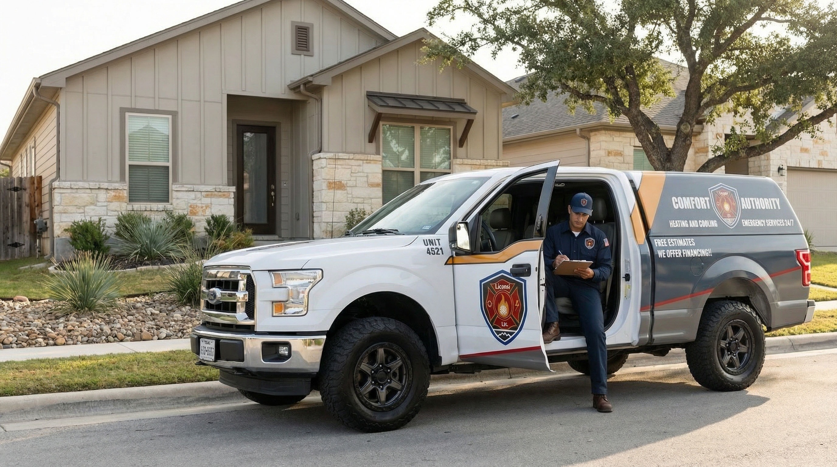 HVAC technician documenting commercial service